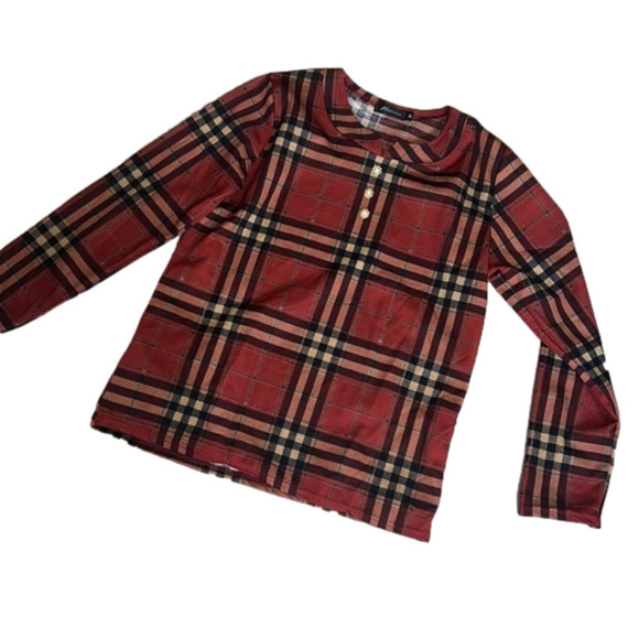 Retro Check Plaid Long Sleeve w Faux Sleeve Pearl Button Size Medium P2P 20-21” - Picture 10 of 10